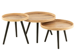 J-LINE SET VAN 3 RONDE SALONTAFELS MANGOHOUT NATUREL