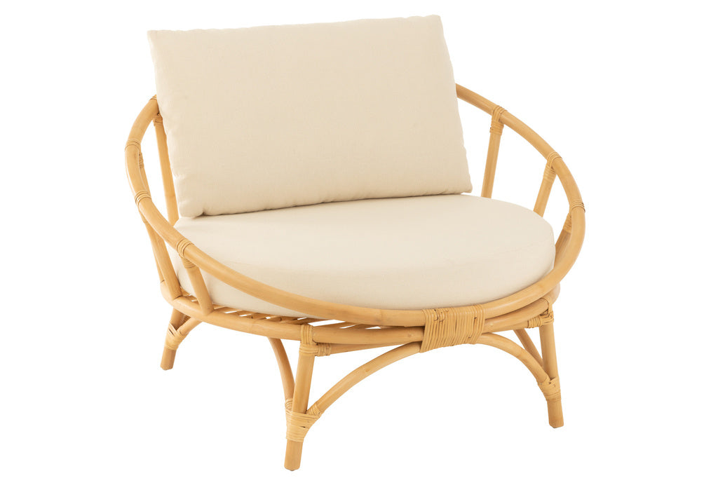 J-LINE STOEL + KUSSEN – RATTAN/TEXTIEL – NATURAL/WHITE – 98 CM