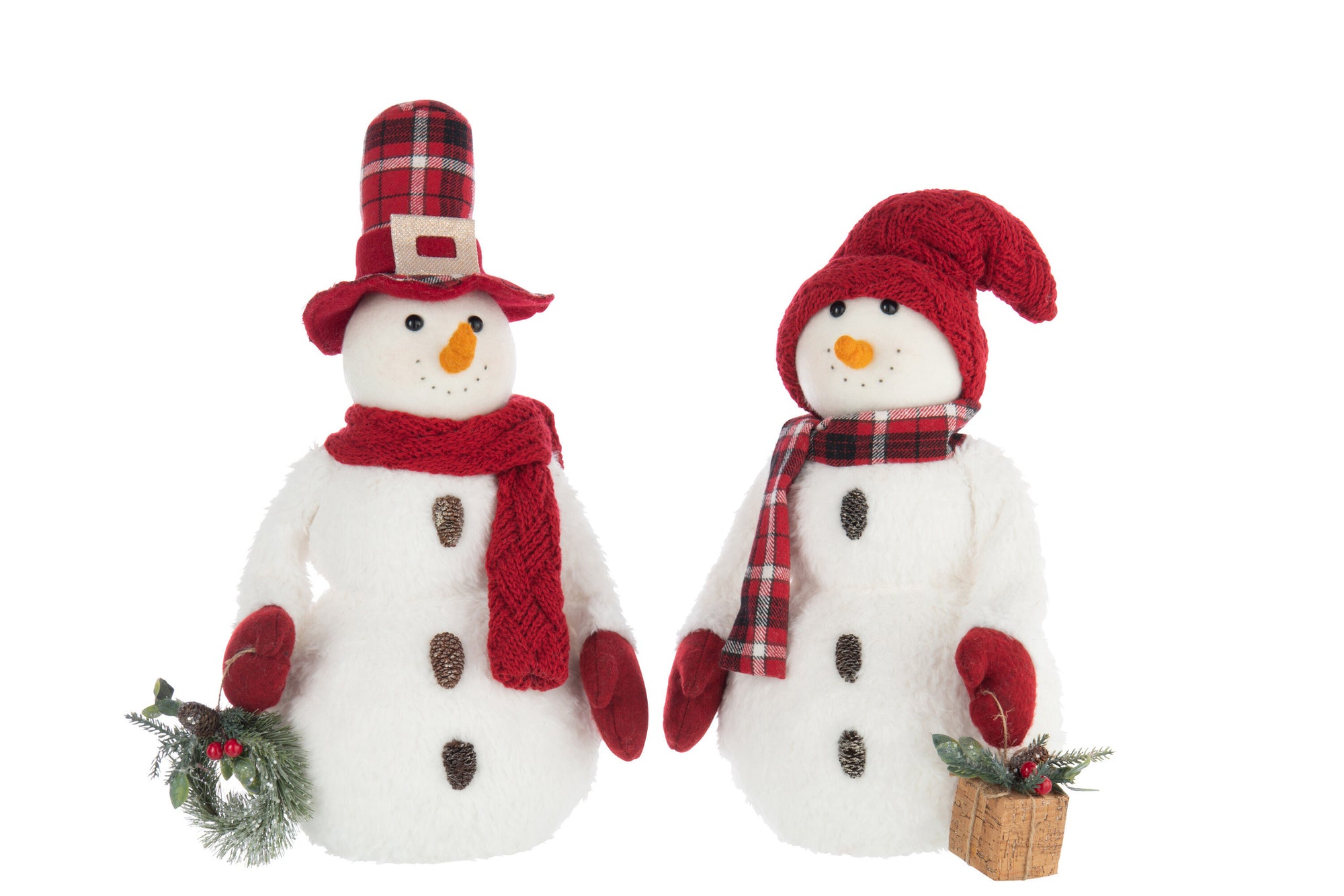J-LINE SNEEUWPOP JONGEN/MEISJE POLYESTER WIT/KERST ROOD ASSORTIMENT VAN 2