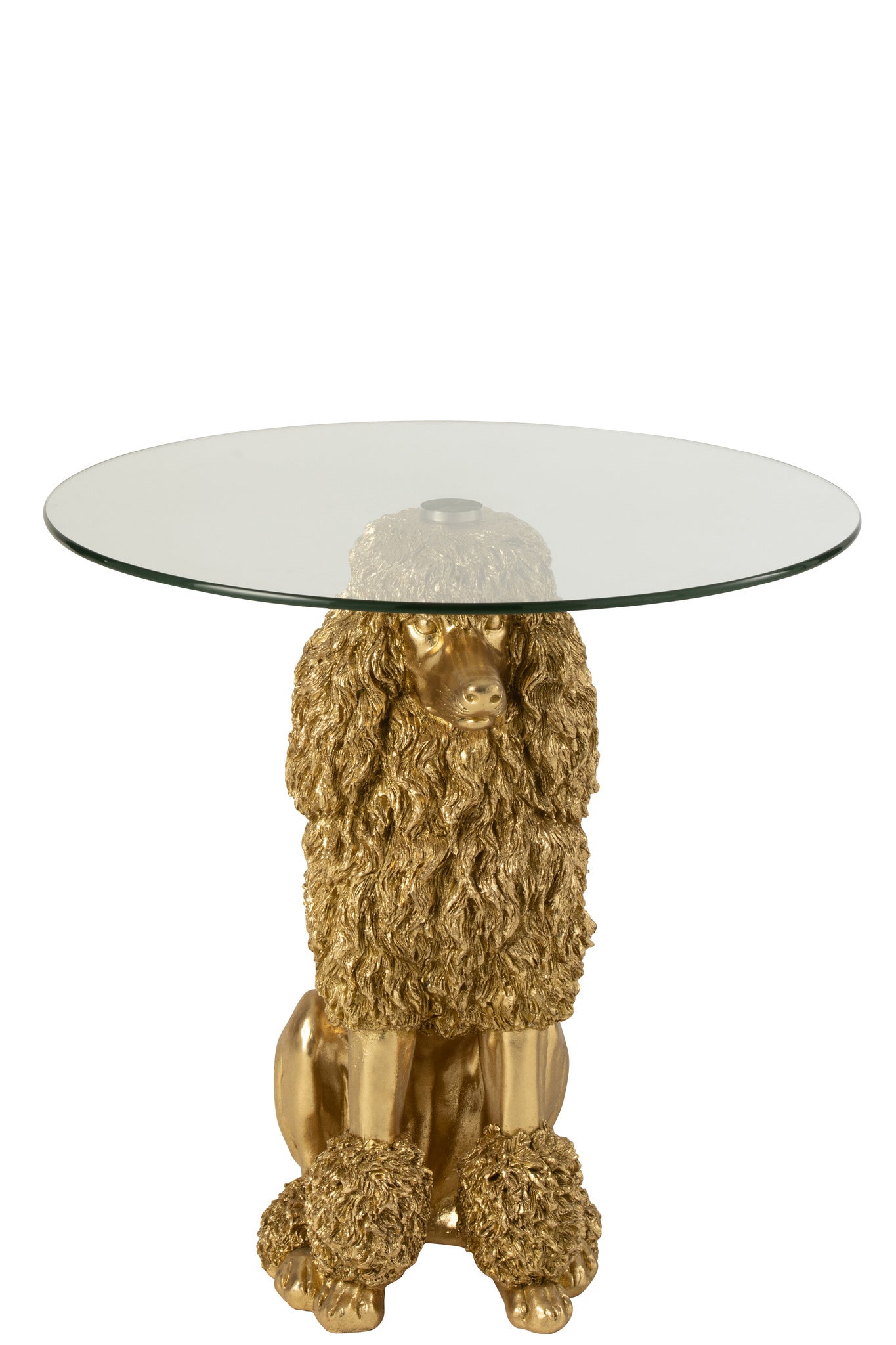 J-LINE BIJZETTAFEL POEDEL ROND POLYRESIN GOUDKLEURIG