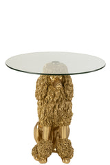 J-LINE BIJZETTAFEL POEDEL ROND POLYRESIN GOUDKLEURIG