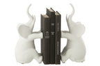 J-LINE BOEKSTEUN OLIFANT ZITTEND POLYRESIN WIT – SET VAN 2
