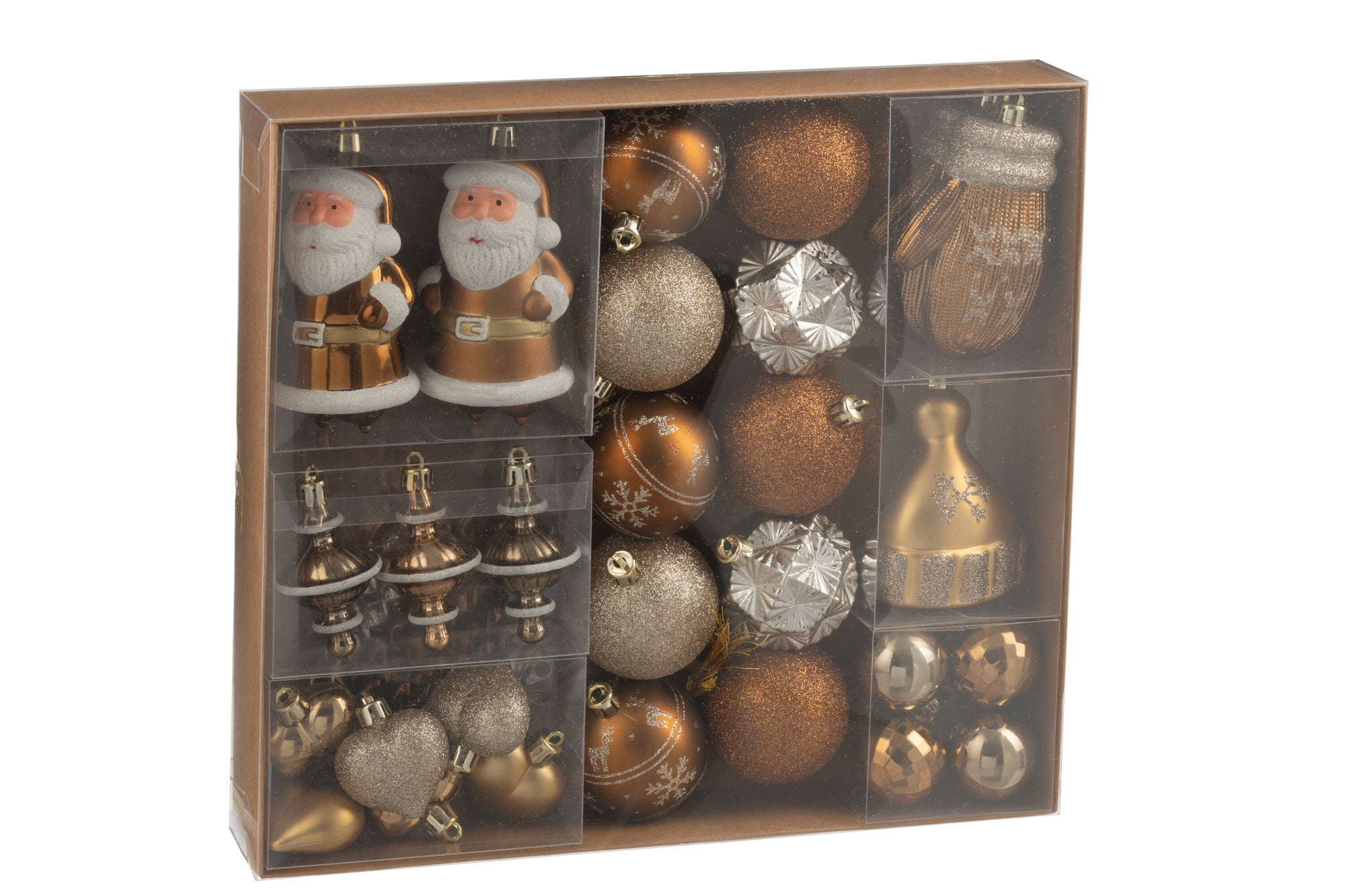 J-LINE DOOS VAN 45 KERSTBALLEN PLASTIC BRUIN