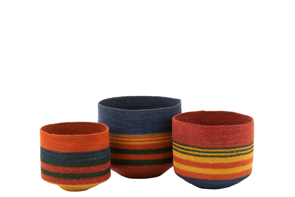 J-LINE SET VAN 3 RONDE MANDEN MET SMALLE BODEM + STREPEN – ZEEGRAS MIX