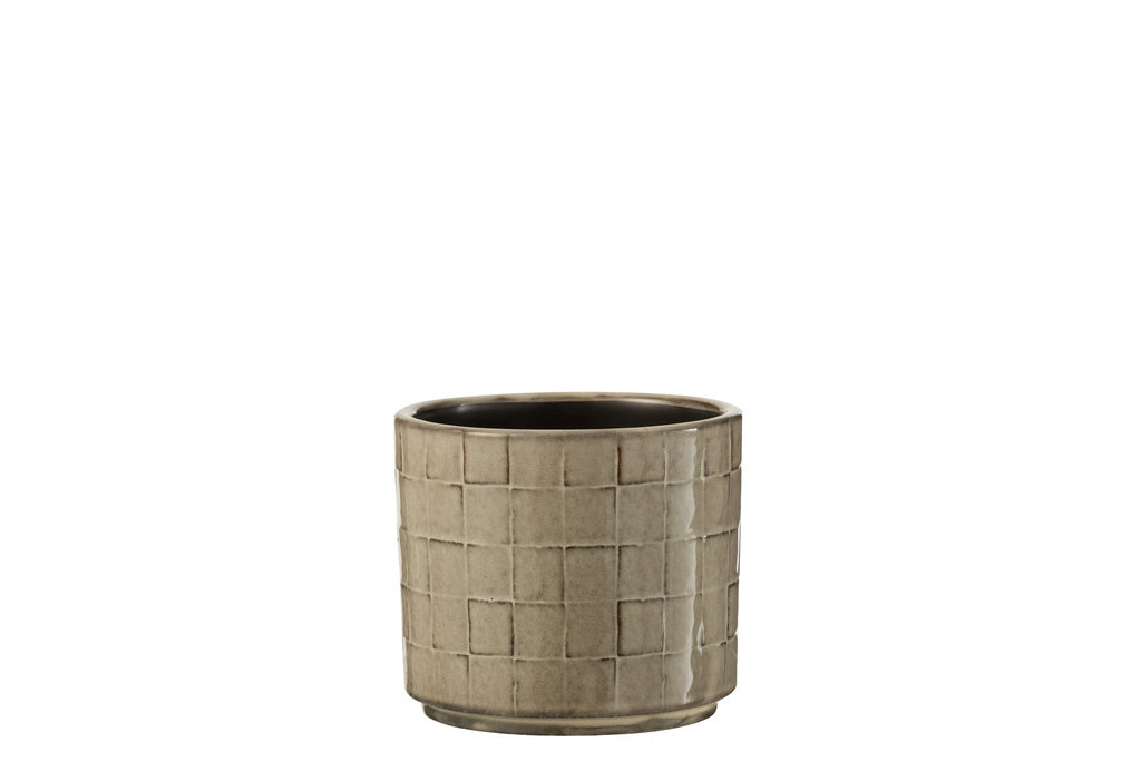 J-LINE BLOEMPOT VIERKANT KERAMIEK BEIGE/GRIJS KLEIN (SET VAN 2)