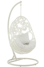 J-LINE HANGSTOEL + KUSSENS BULA METAAL/RIET WIT 