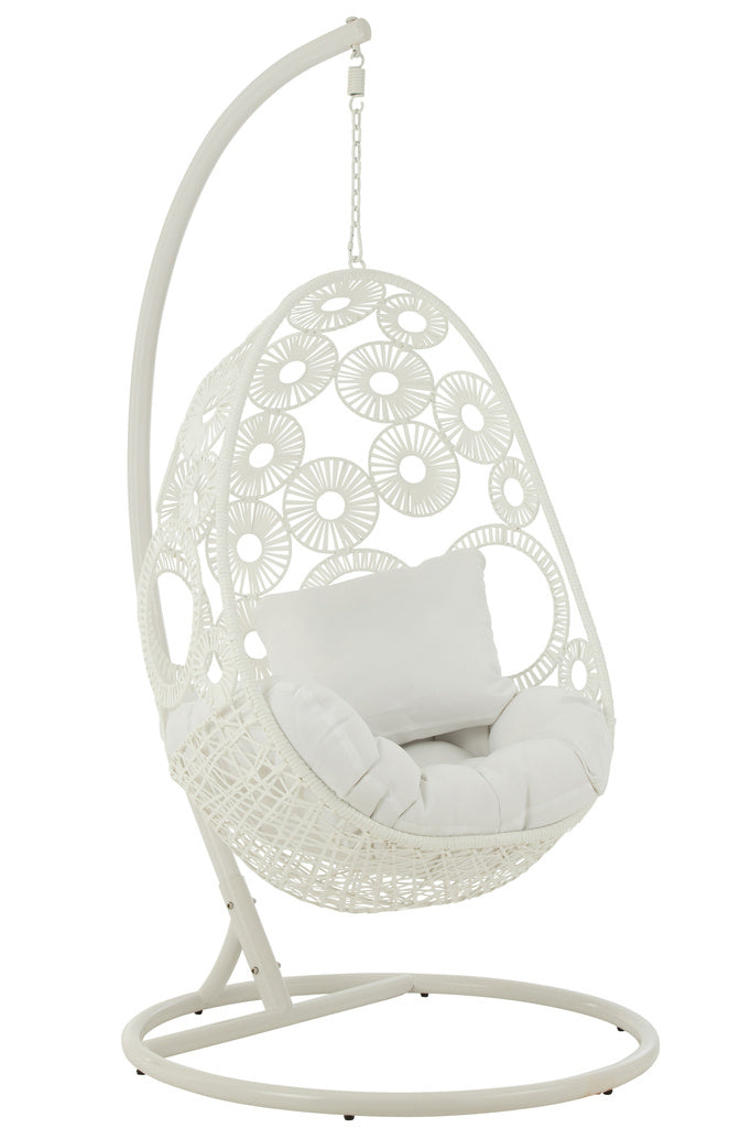J-LINE HANGSTOEL + KUSSENS BULA METAAL/RIET WIT 
