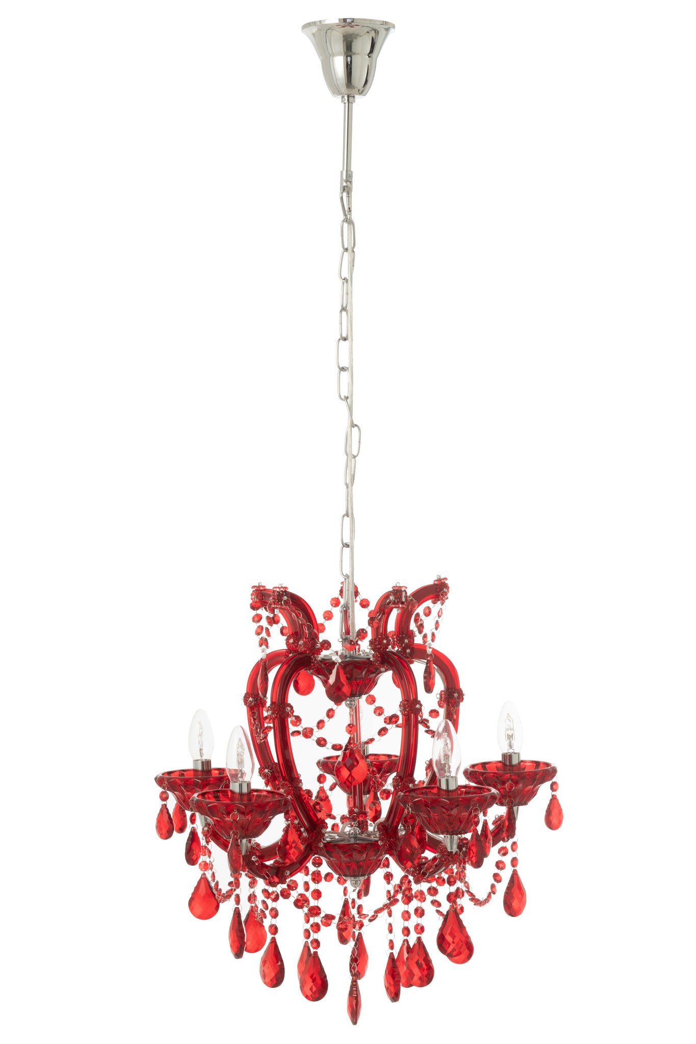 Antieke kroonluchter van rood glas