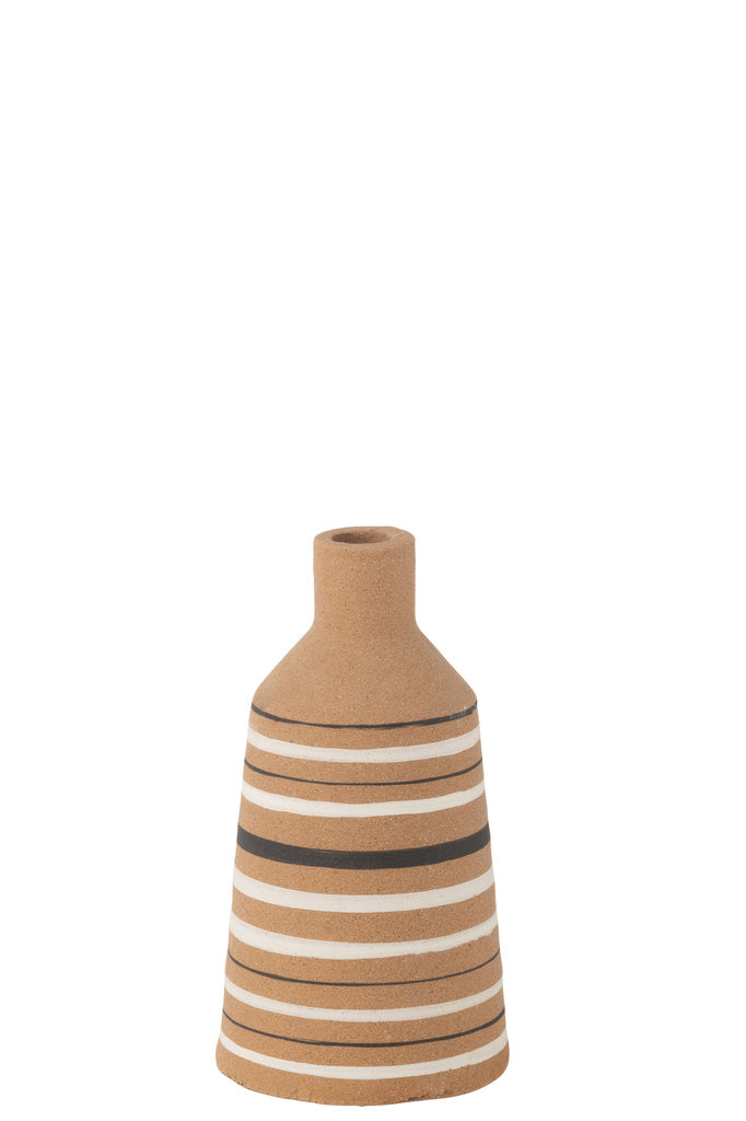 J-LINE VAZE TUKANO STREPEN – TERRACOTTA BRUIN/ZWART/WIT MEDIUM