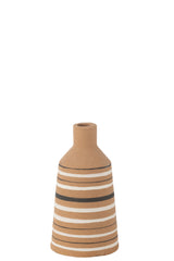 J-LINE VAZE TUKANO STREPEN – TERRACOTTA BRUIN/ZWART/WIT MEDIUM