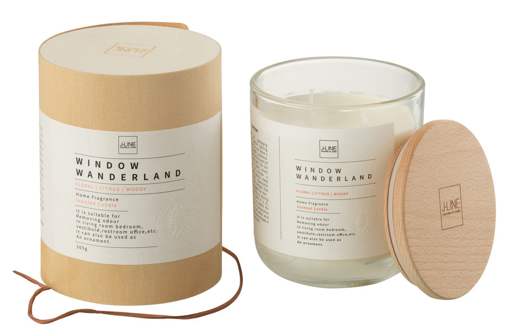 J-LINE SCENTED CANDLE ROUND WINDOW – WANDERLAND WAX TRANSPARENT (LARGE, 66 UUR BRANDTIJD)