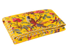 Geruite Vogels/Bloemen Katoenen Fluweel Geel