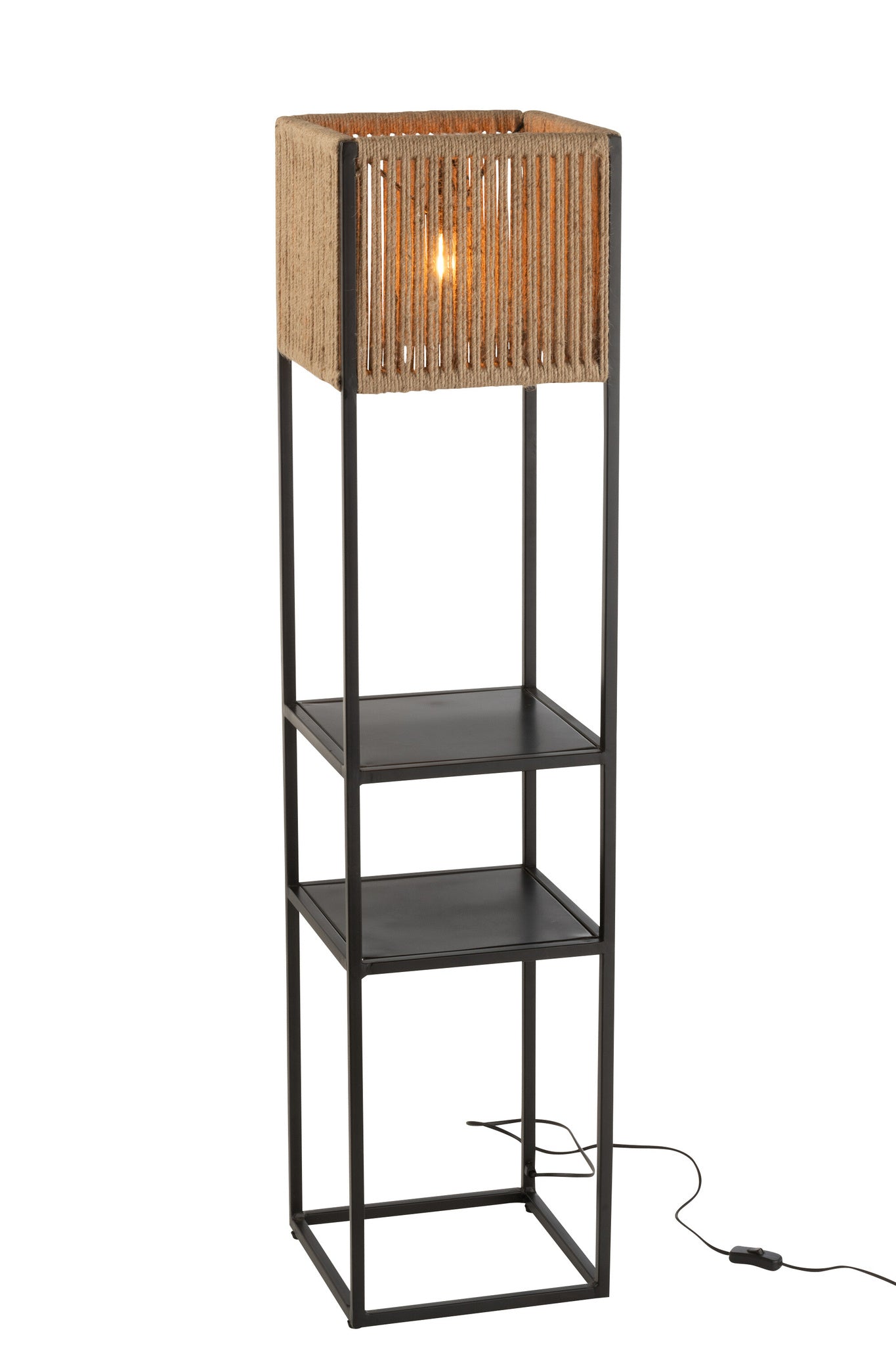 Vierkante lamp ijzer/jute naturel/zwart