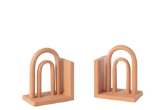 J-LINE BOEKSTEUN KOLI IJZER BRUIN/NATURAL – SET VAN 2