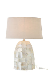 Tafellamp met pareleffect schelp offwhite/lichtbeige