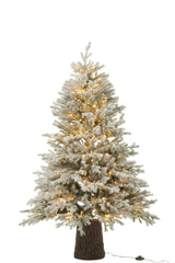 J-LINE KERSTBOOM 600 LED HOUTEN VOET BESNEEUWD KUNSTMATIG DONKERGROEN
