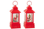  J-LINE WATER GLOBE LANTAARN KERSTMAN PLASTIC KERST ROOD – ASSORTIMENT VAN 2