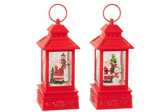  J-LINE WATER GLOBE LANTAARN KERSTMAN PLASTIC KERST ROOD – ASSORTIMENT VAN 2