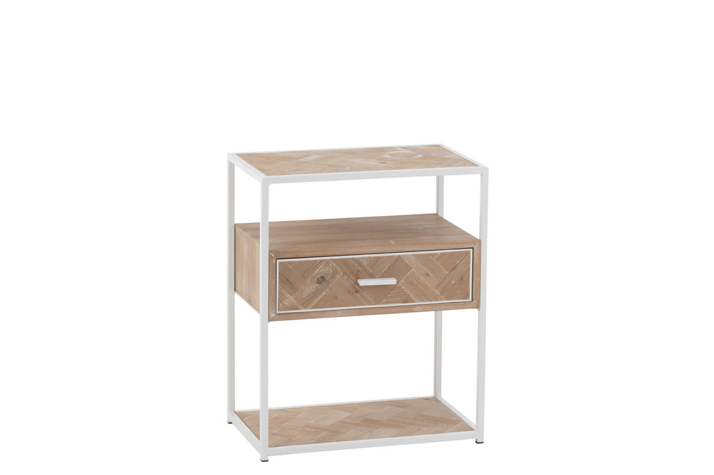 J-LINE SIDETABLE ZIGZAG MET 1 LADEN – HOUT/METAAL NATUUR/WIT