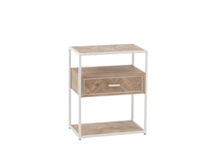 J-LINE SIDETABLE ZIGZAG MET 1 LADEN – HOUT/METAAL NATUUR/WIT