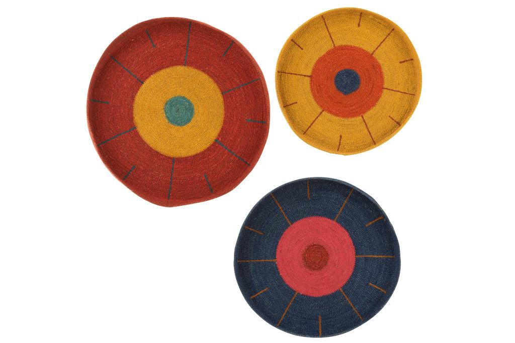 J-LINE SET VAN 3 WANDDECORATIE TRAYS CIRCLES+LINES ZEEGRAS MIX