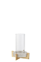 J-LINE GLAZEN THEELICHT MARMER/METAAL BASIS GRIJS/CHAMPAGNE KLEIN