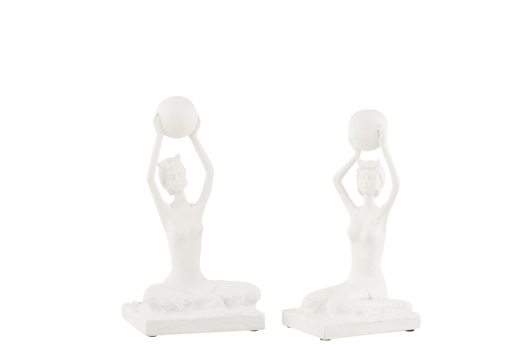 J-LINE VROUW BEELD BADPAK BALLON – POLYRESIN WIT (SET VAN 2)