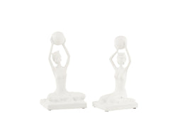 J-LINE VROUW BEELD BADPAK BALLON – POLYRESIN WIT (SET VAN 2)