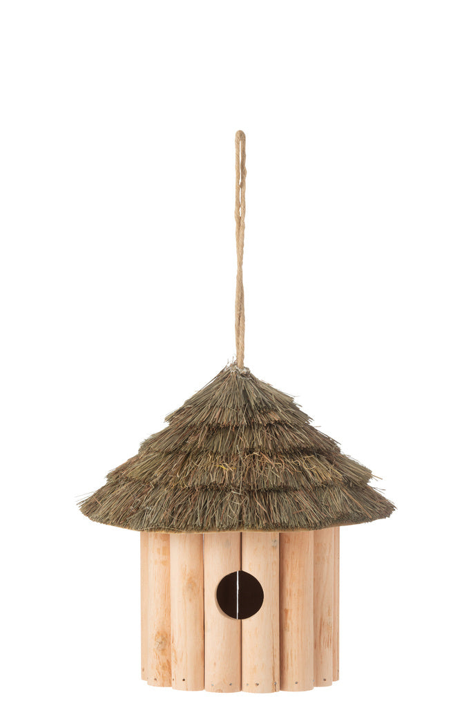 J-LINE VOGELHUISJE HANGING OPEN – HOUT & GEDROOGD GRAS NATUUR