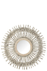 J-LINE SPIEGEL ROND ZON HOUT GEWASSEN WIT