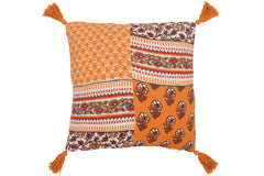 J-LINE KUSSEN FLOWERS + TASSELS – KATOEN ORANJE/RUST