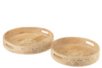 J-LINE SET VAN 2 DIENBLADEN MET 2 HANDVATTEN KRALEN MANGOHOUT NATUURLIJK/WIT