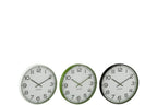 J-LINE WANDKLOK ROND PLASTIC GROEN/WIT/ZWART SMALL (SET VAN 3)