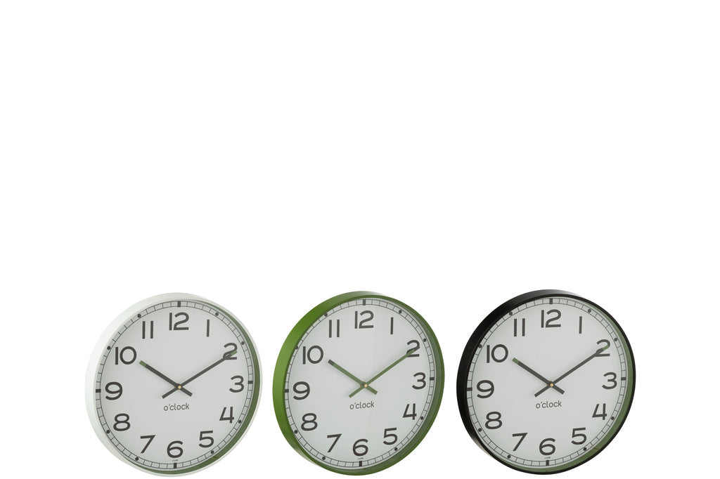 J-LINE WANDKLOK ROND PLASTIC GROEN/WIT/ZWART SMALL (SET VAN 3)