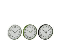 J-LINE WANDKLOK ROND PLASTIC GROEN/WIT/ZWART SMALL (SET VAN 3)