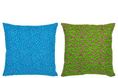 J-LINE KUSSEN PATROONSTOF – KATOEN/POLYESTER – GROEN/BLAUW – SET VAN 2 – 45 CM