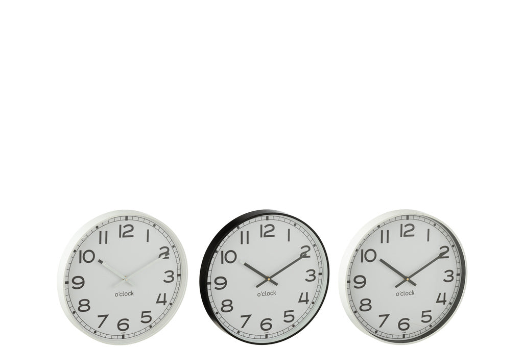J-LINE WANDKLOK ROND PLASTIC WIT/ZWART SMALL (SET VAN 3)