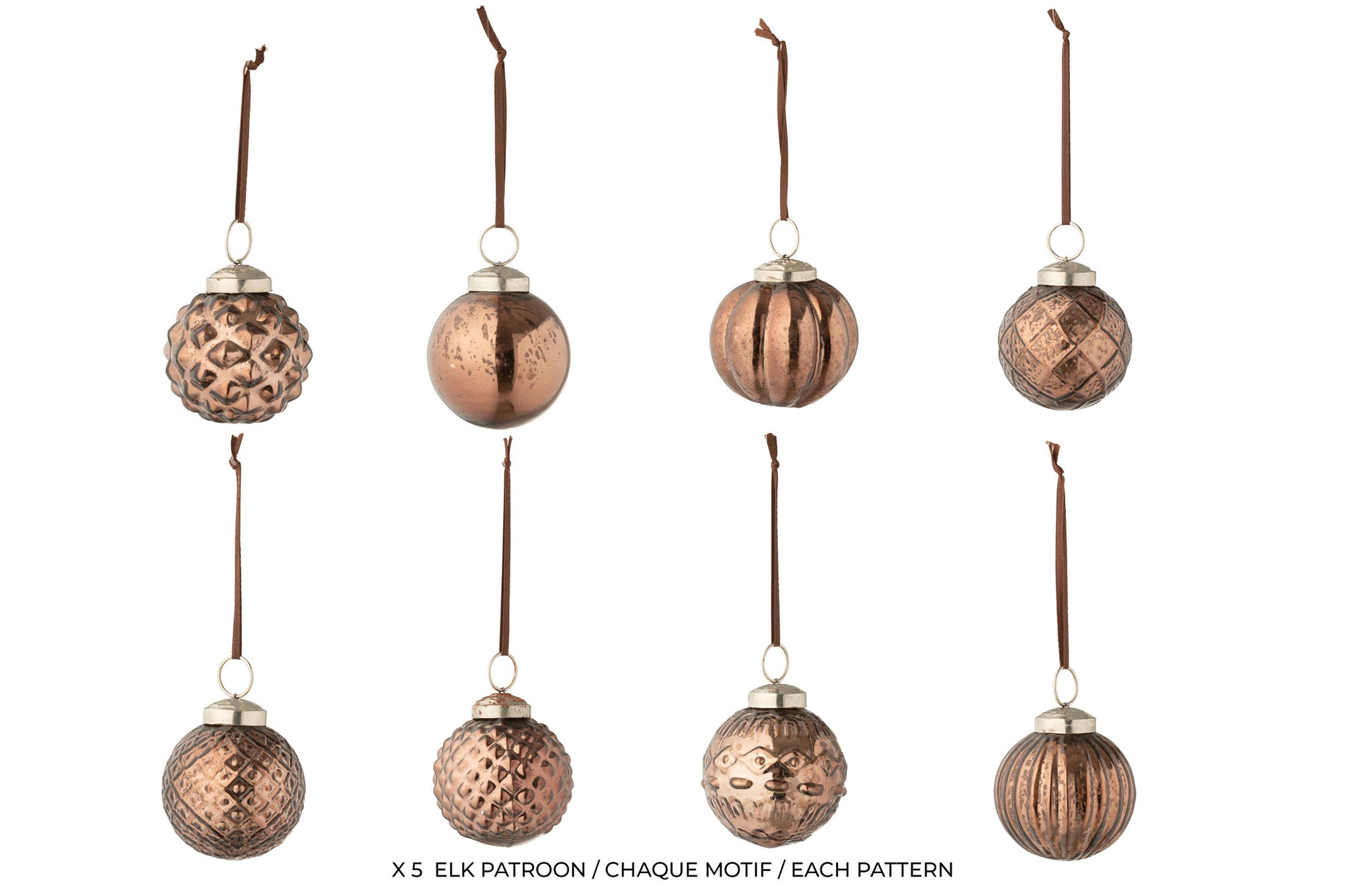 J-LINE DOOS VAN 40 KERSTBALLEN 8 PATRONEN GLAS BRUIN