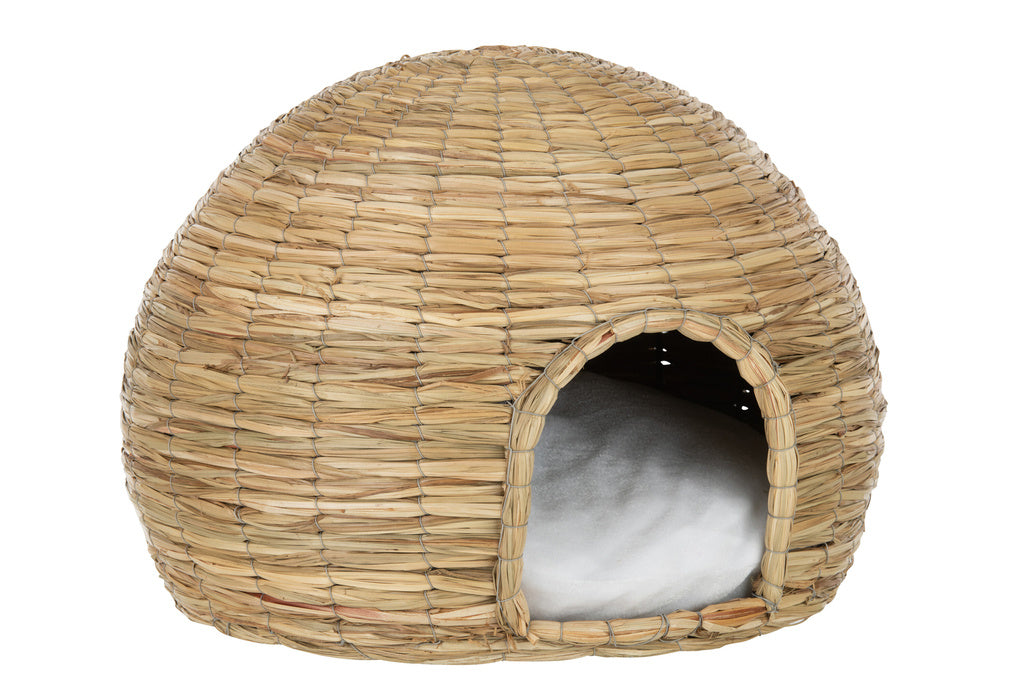 J-LINE KATTENMAND + KUSSEN YUMI – STRO/KATOEN – NATUUR – 46 CM