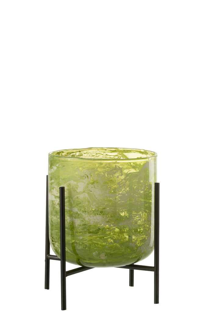 J-LINE WINDLICHT OP STANDAARD – GLAS/IJZER MARMER GROEN MEDIUM