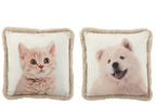 Kussen Hond/Kat Randen Bont/Polyester Wit/Beige Assortiment Van 2