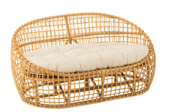 J-LINE 2-PERSOONS SOFA LISE + KUSSEN – ROTAN/TEXTIEL – NATURAL/WHITE – 137 CM