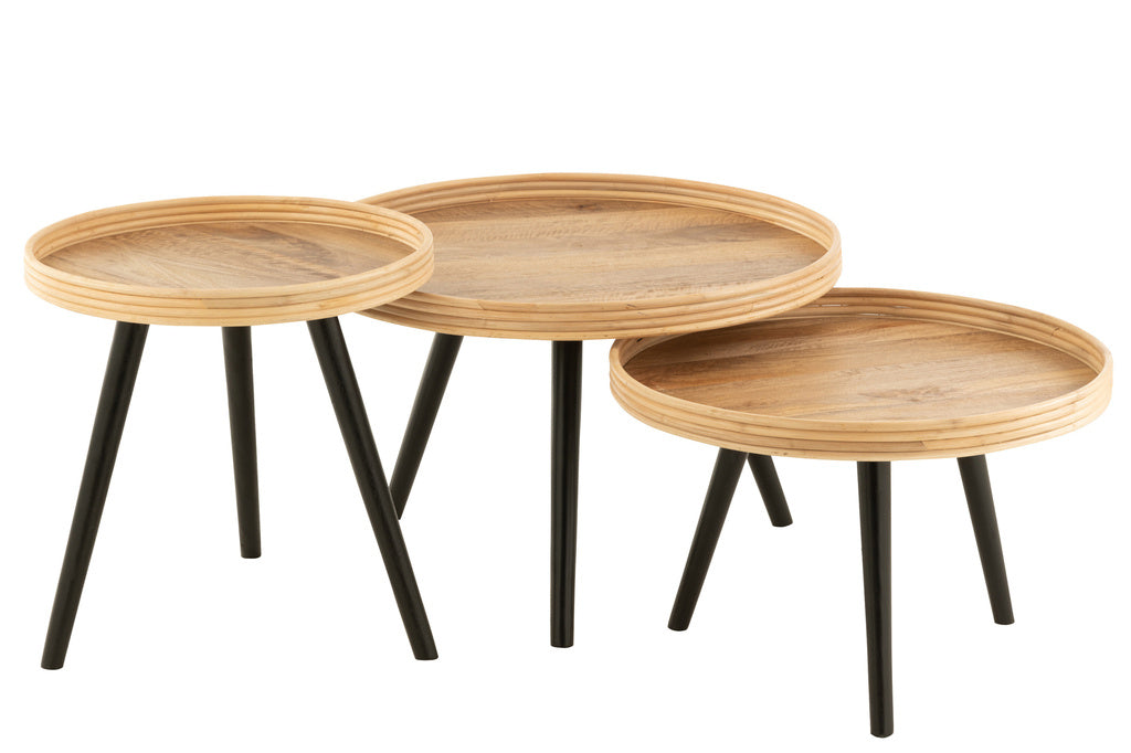 J-LINE SET VAN 3 RONDE SALONTAFELS MANGOHOUT NATUREL