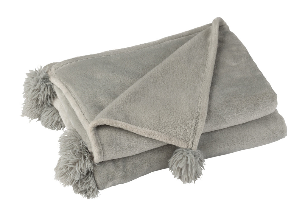 J-LINE PLAID MET POMPONS POLYESTER GRIJS