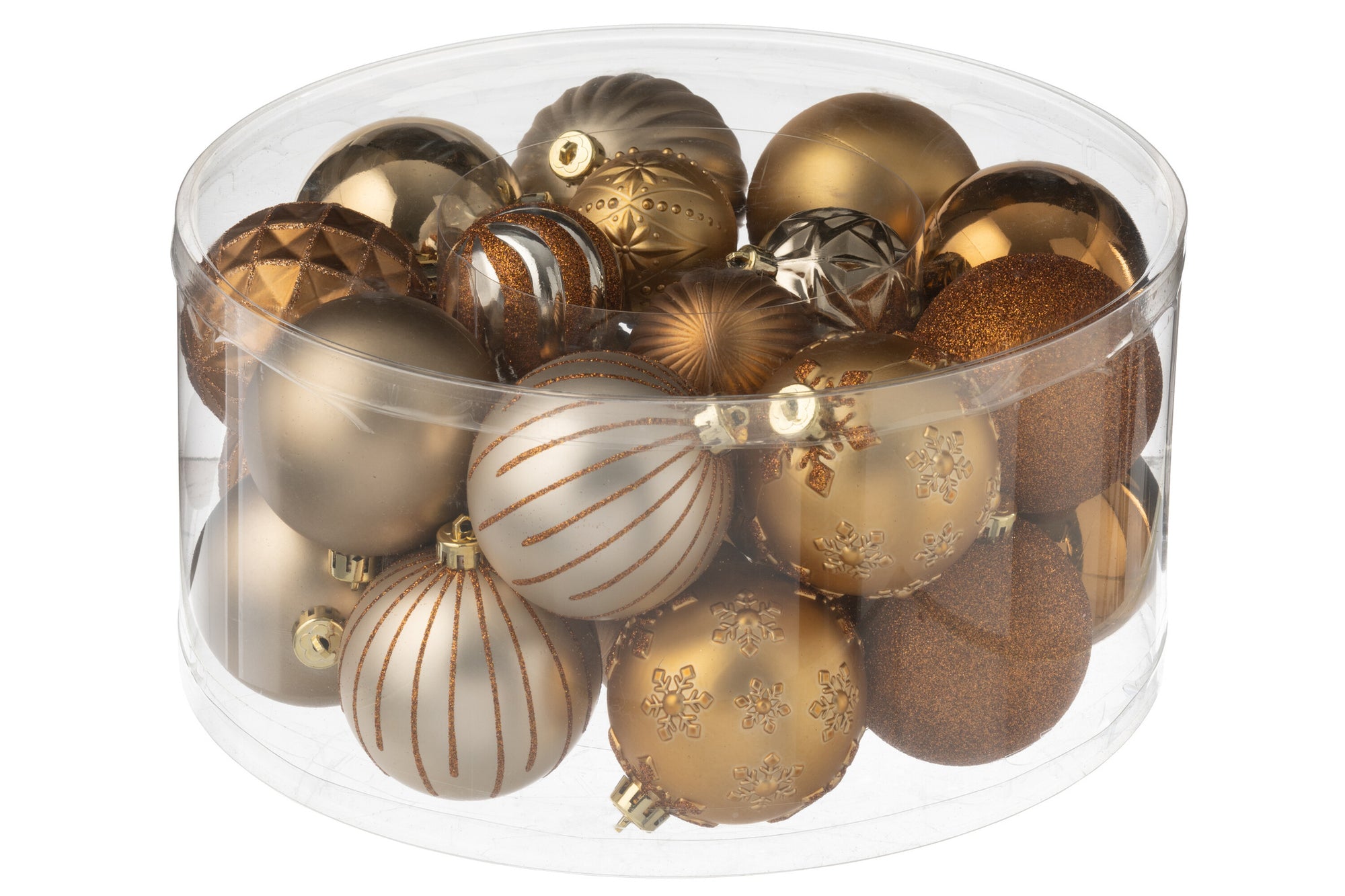 J-LINE DOOS VAN 30 KERSTBALLEN PLASTIC BRUIN