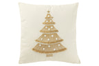 Kussen Kerstboom Franjes+Pompons Katoen Wit/Goud