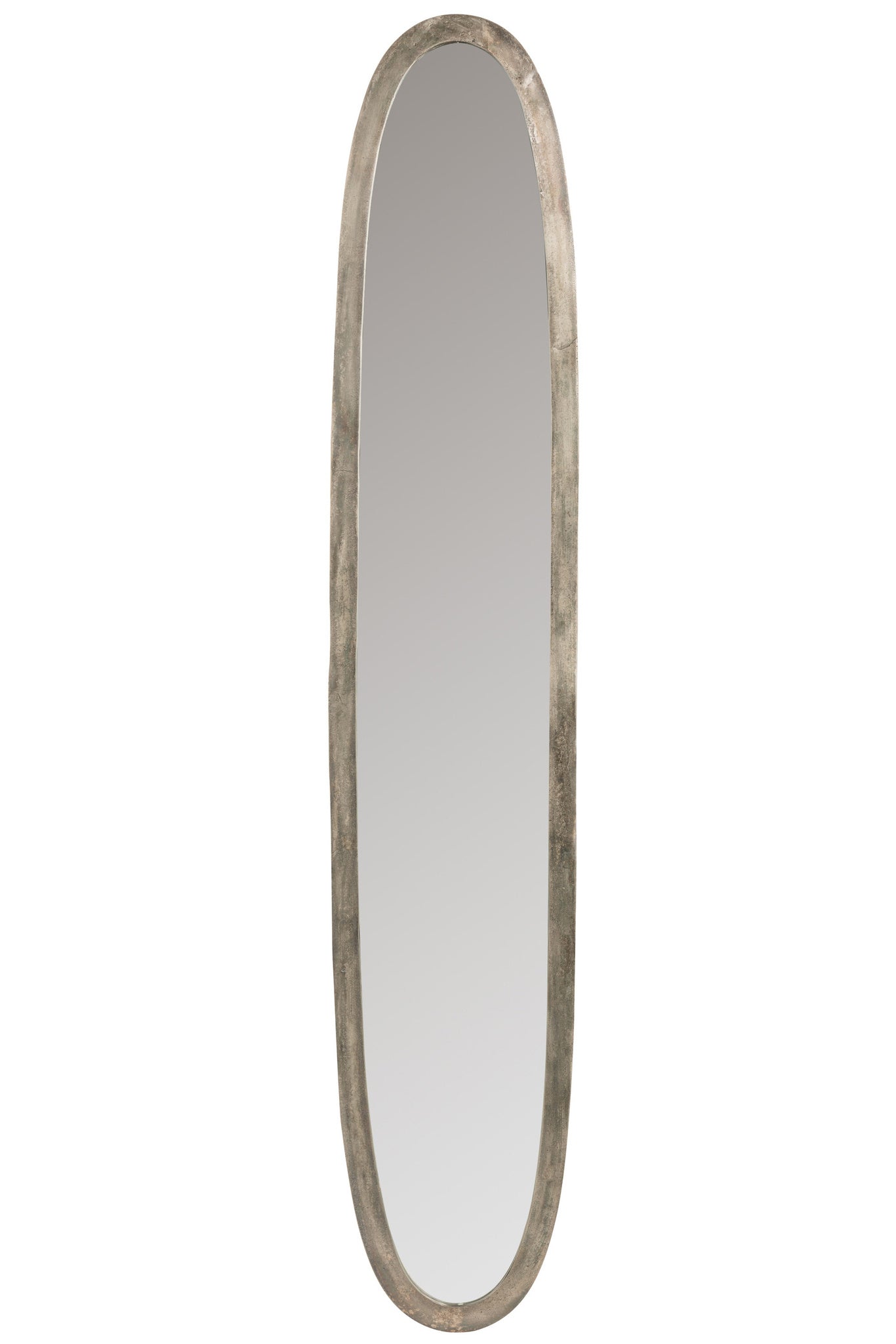 Ovale spiegel aluminium/glas antiekgrijs groot