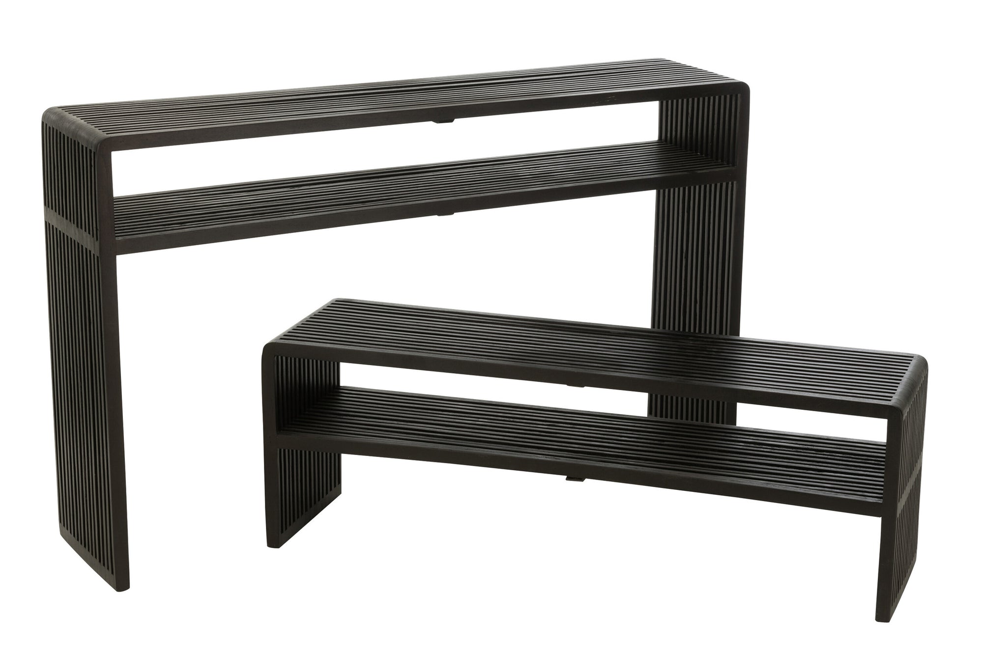 Set van 2 consoles met plank van gerecycled teakhout in het zwart.