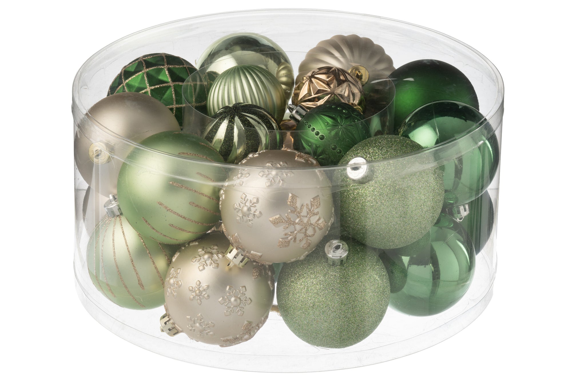J-LINE DOOS VAN 30 KERSTBAL PLASTIC MUNTGROEN/ECRU