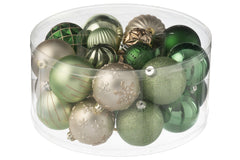 J-LINE DOOS VAN 30 KERSTBAL PLASTIC MUNTGROEN/ECRU